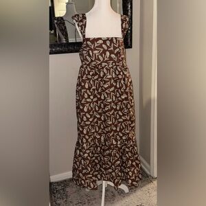 New aureum brown blue floral poplin fall boutique midi dress